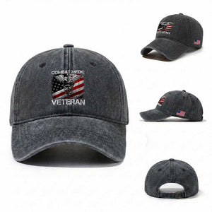 Combat Medic Veteran Washed Cotton Baseball Cap Medical Military Soldier Vintage American Flag TS11 Washed Cap Universal Fit Dark Gray Print Your Wear