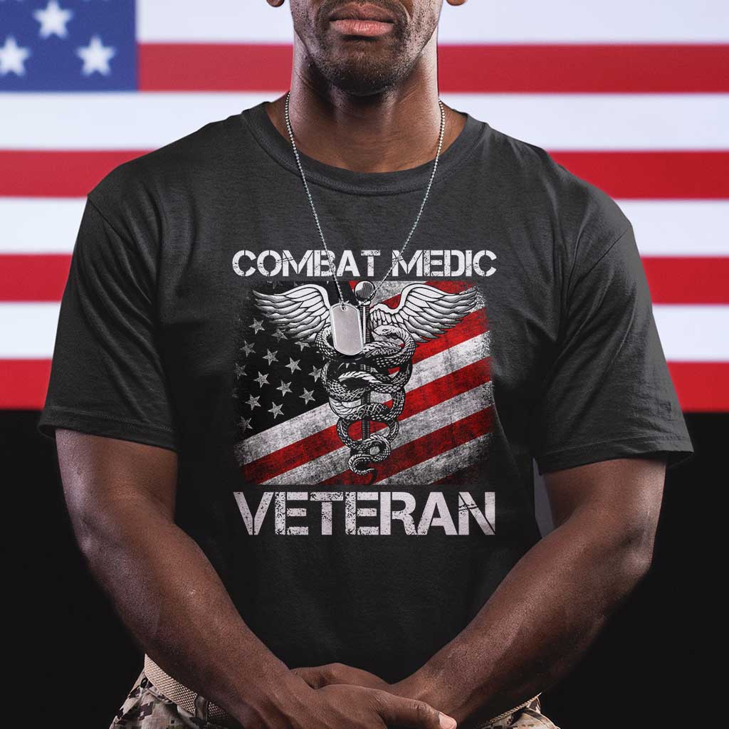 Combat Medic Veteran T Shirt Medical Military Soldier Vintage American Flag TS11 Black Print Your Wear