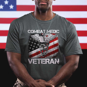 Combat Medic Veteran T Shirt Medical Military Soldier Vintage American Flag TS11 Dark Heather Print Your Wear
