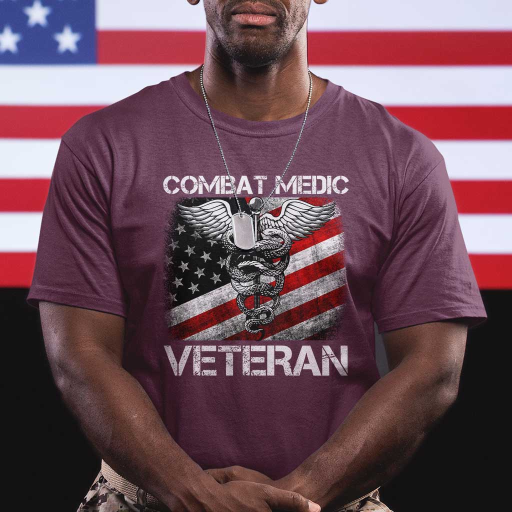Combat Medic Veteran T Shirt Medical Military Soldier Vintage American Flag TS11 Maroon Print Your Wear