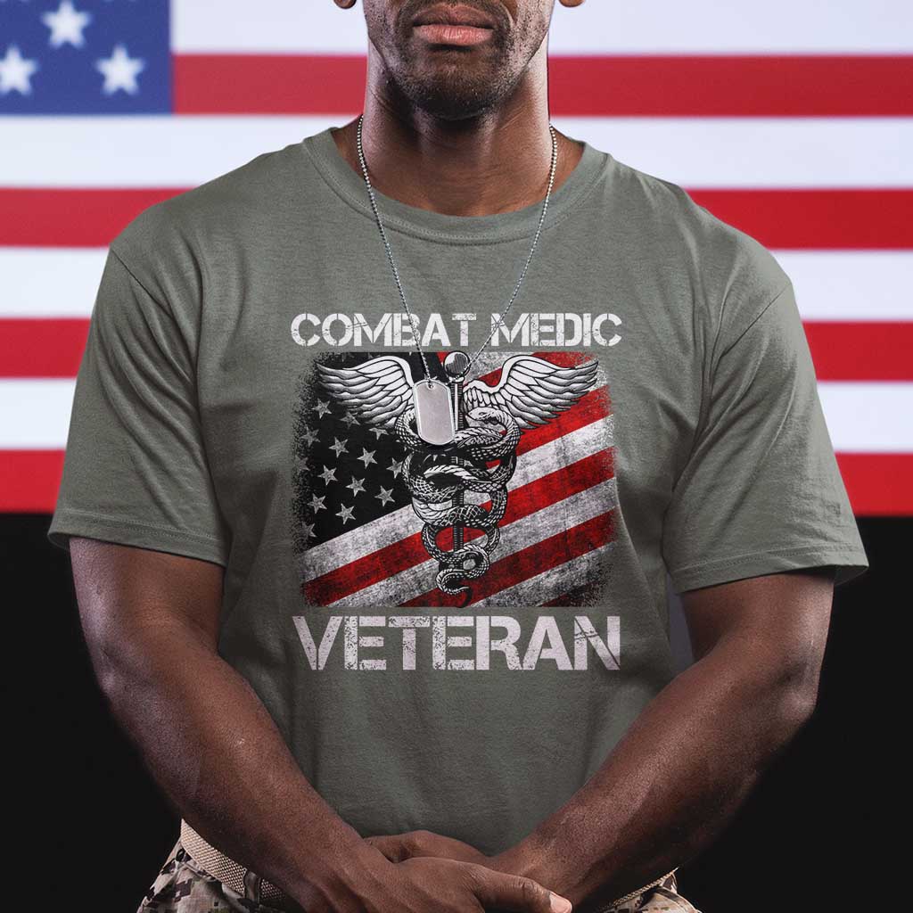 Combat Medic Veteran T Shirt Medical Military Soldier Vintage American Flag TS11 Military Green Print Your Wear
