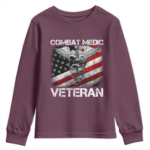 Combat Medic Veteran Youth Sweatshirt Medical Military Soldier Vintage American Flag TS11 Maroon Print Your Wear