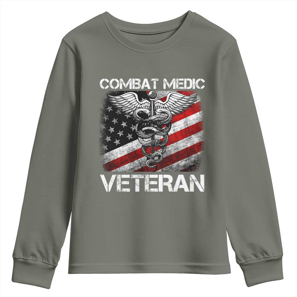 Combat Medic Veteran Youth Sweatshirt Medical Military Soldier Vintage American Flag TS11 Military Green Print Your Wear