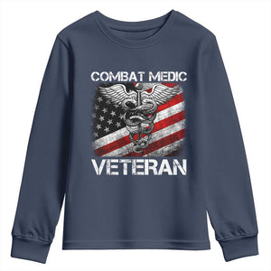Combat Medic Veteran Youth Sweatshirt Medical Military Soldier Vintage American Flag TS11 Navy Print Your Wear