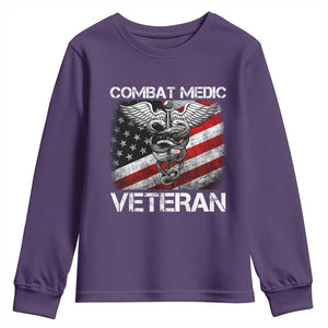 Combat Medic Veteran Youth Sweatshirt Medical Military Soldier Vintage American Flag TS11 Purple Print Your Wear