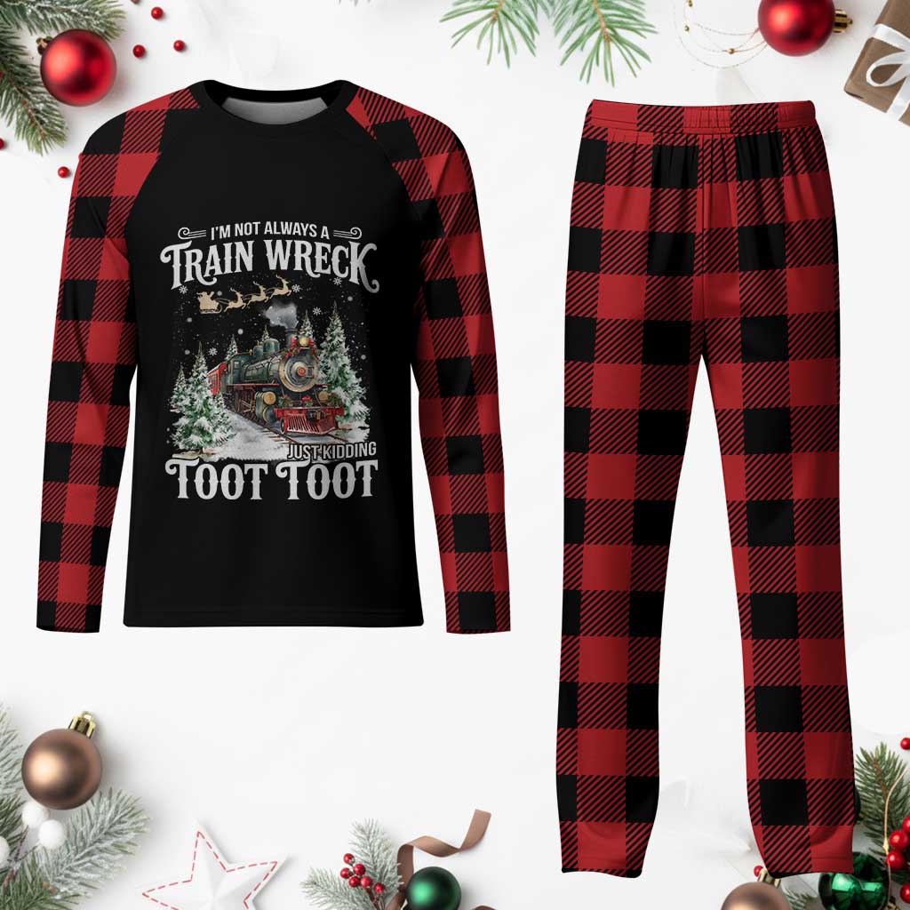 I'm Not Always A Train Wreck Just Kidding Toot Toot Christmas Plaid Pajama Set North Pole Train TS11 Buffalo Plaid Print Your Wear