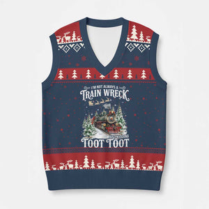 I'm Not Always A Train Wreck Just Kidding Toot Toot Xmas V-Neck Knit Sweater Vest North Pole Train TS11 Navy Red Print Your Wear