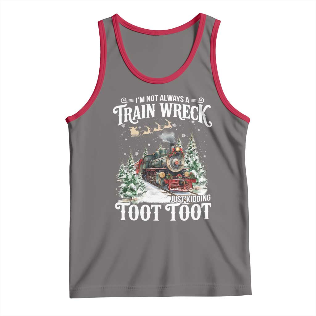 I'm Not Always A Train Wreck Just Kidding Toot Toot Christmas Tank Top North Pole Train TS11 Deep Heather Red Print Your Wear