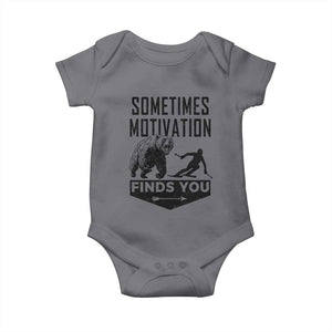 Funny Skiing Baby Onesie Sometimes Motivation Finds You Ski Mountain Bear TS11 Charcoal Print Your Wear