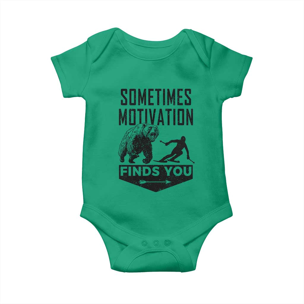 Funny Skiing Baby Onesie Sometimes Motivation Finds You Ski Mountain Bear TS11 Irish Green Print Your Wear