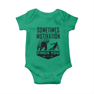 Funny Skiing Baby Onesie Sometimes Motivation Finds You Ski Mountain Bear TS11 Irish Green Print Your Wear