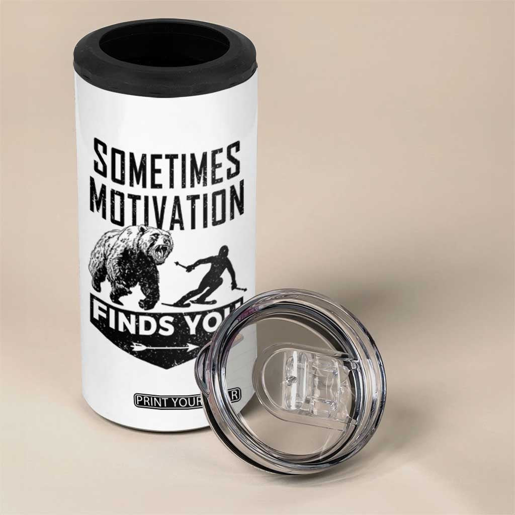 Funny Skiing 4 in 1 Can Cooler Tumbler Sometimes Motivation Finds You Ski Mountain Bear TS11 Print Your Wear
