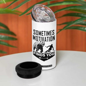 Funny Skiing 4 in 1 Can Cooler Tumbler Sometimes Motivation Finds You Ski Mountain Bear TS11 Print Your Wear