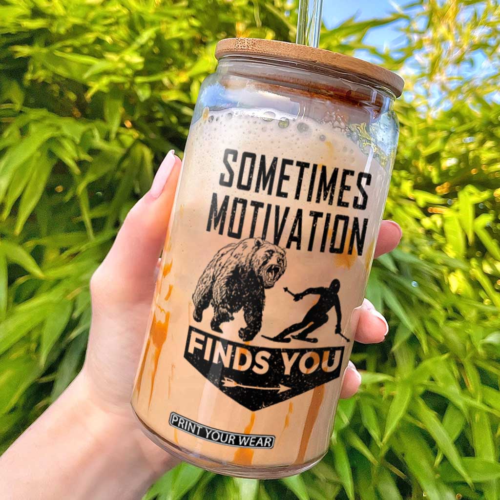 Funny Skiing Glass Can Sometimes Motivation Finds You Ski Mountain Bear TS11 White Print Your Wear