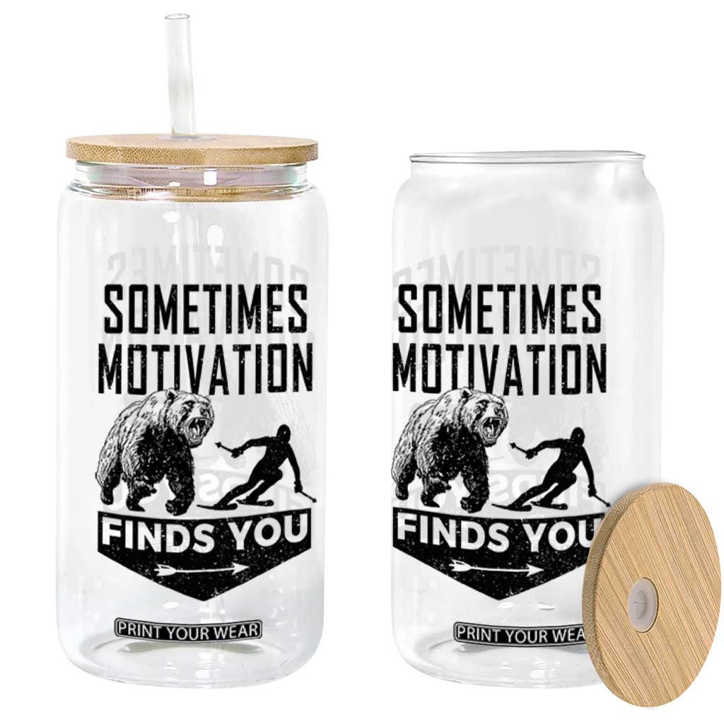 Funny Skiing Glass Can Sometimes Motivation Finds You Ski Mountain Bear TS11 Print Your Wear