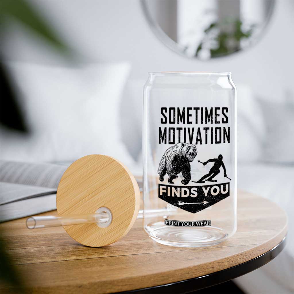 Funny Skiing Glass Can Sometimes Motivation Finds You Ski Mountain Bear TS11 Print Your Wear