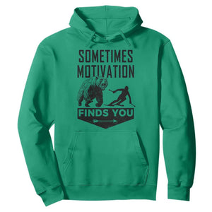 Funny Skiing Hoodie Sometimes Motivation Finds You Ski Mountain Bear TS11 Irish Green Print Your Wear