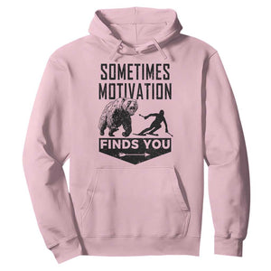 Funny Skiing Hoodie Sometimes Motivation Finds You Ski Mountain Bear TS11 Light Pink Print Your Wear