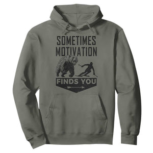 Funny Skiing Hoodie Sometimes Motivation Finds You Ski Mountain Bear TS11 Military Green Print Your Wear