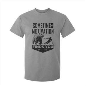 Funny Skiing T Shirt For Kid Sometimes Motivation Finds You Ski Mountain Bear TS11 Sport Gray Print Your Wear