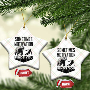 Funny Skiing Ceramic Ornament Sometimes Motivation Finds You Ski Mountain Bear TS11 Print Your Wear