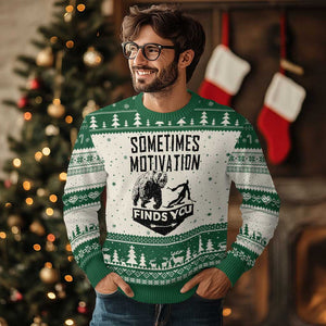 Funny Skiing Ugly Christmas Sweater Sometimes Motivation Finds You Ski Mountain Bear TS11 Beige Green Print Your Wear
