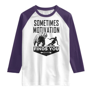 Funny Skiing Raglan Shirt Sometimes Motivation Finds You Ski Mountain Bear TS11 White Purple Print Your Wear