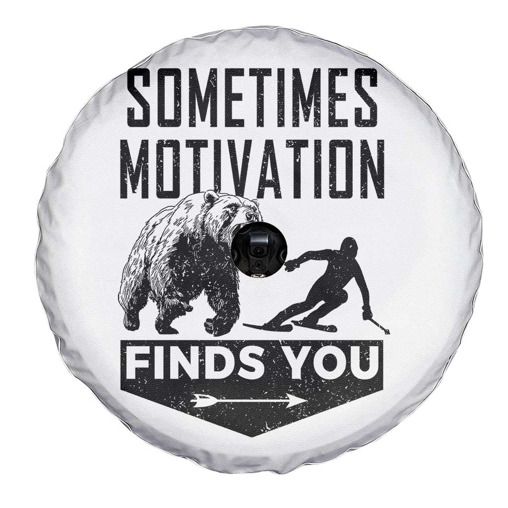 Funny Skiing Spare Tire Cover Sometimes Motivation Finds You Ski Mountain Bear TS11 Print Your Wear