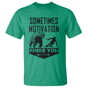 Funny Skiing T Shirt Sometimes Motivation Finds You Ski Mountain Bear TS11 Irish Green Print Your Wear