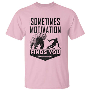 Funny Skiing T Shirt Sometimes Motivation Finds You Ski Mountain Bear TS11 Light Pink Print Your Wear