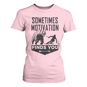 Funny Skiing T Shirt For Women Sometimes Motivation Finds You Ski Mountain Bear TS11 Light Pink Print Your Wear