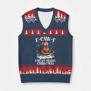 Funny F Caw F Chicken Xmas V-Neck Knit Sweater Vest F Caw F I Mean Merry Xmas TS11 Navy Red Print Your Wear