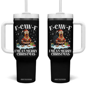 Funny F Caw F Chicken Xmas Tumbler With Handle F Caw F I Mean Merry Christmas TS11 One Size: 40 oz Black Print Your Wear