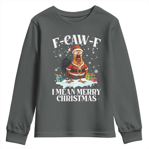 Funny F Caw F Chicken Xmas Youth Sweatshirt F Caw F I Mean Merry Christmas TS11 Dark Heather Print Your Wear