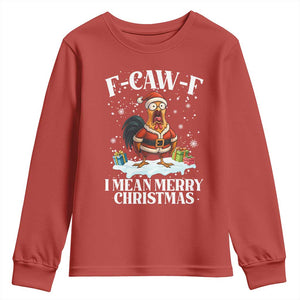 Funny F Caw F Chicken Xmas Youth Sweatshirt F Caw F I Mean Merry Christmas TS11 Red Print Your Wear