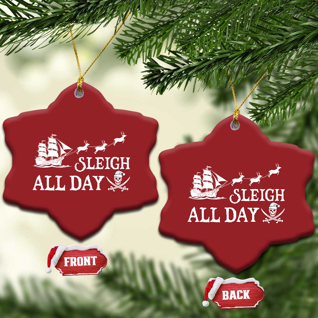 Funny Xmas Pirate Christmas Ornament Sleigh All Day Pirate Skull Ship TS11 Snow Flake Red Print Your Wear