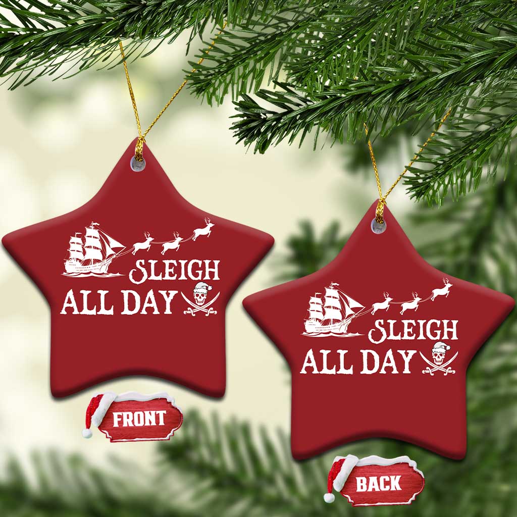 Funny Xmas Pirate Christmas Ornament Sleigh All Day Pirate Skull Ship TS11 Star Red Print Your Wear