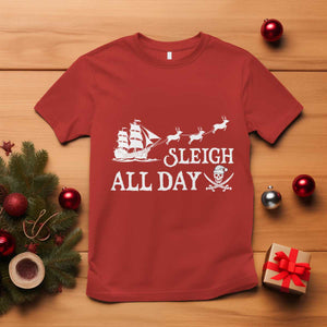 Funny Christmas Pirate T Shirt Sleigh All Day Pirate Skull Ship TS11 Red Print Your Wear