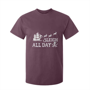 Funny Christmas Pirate T Shirt For Kid Sleigh All Day Pirate Skull Ship TS11 Maroon Print Your Wear