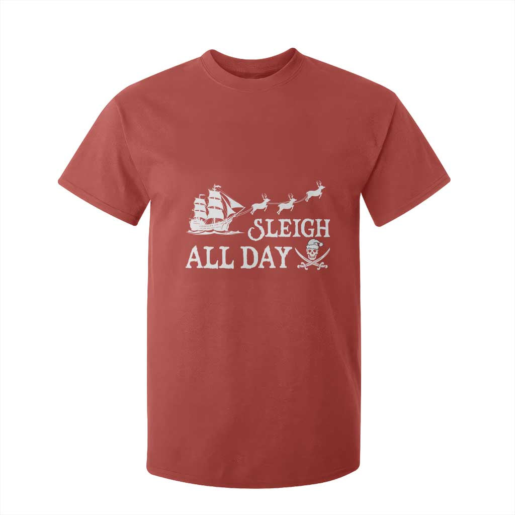 Funny Christmas Pirate T Shirt For Kid Sleigh All Day Pirate Skull Ship TS11 Red Print Your Wear