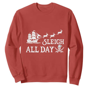 Funny Christmas Pirate Sweatshirt Sleigh All Day Pirate Skull Ship TS11 Red Print Your Wear