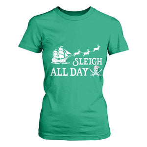Funny Christmas Pirate T Shirt For Women Sleigh All Day Pirate Skull Ship TS11 Irish Green Print Your Wear