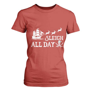 Funny Christmas Pirate T Shirt For Women Sleigh All Day Pirate Skull Ship TS11 Red Print Your Wear