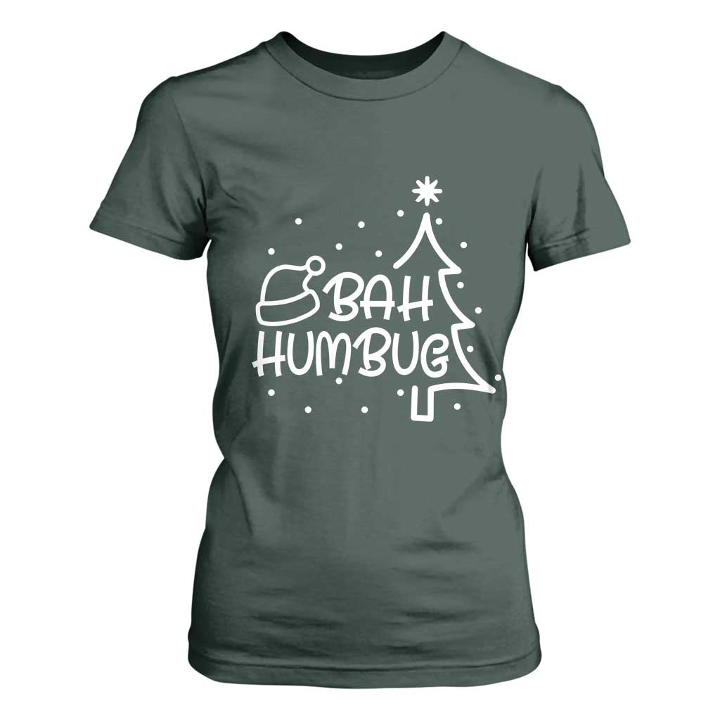 Funny Bah Humbug Christmas T Shirt For Women Santa Hat Xmas Tree TS11 Dark Forest Green Print Your Wear