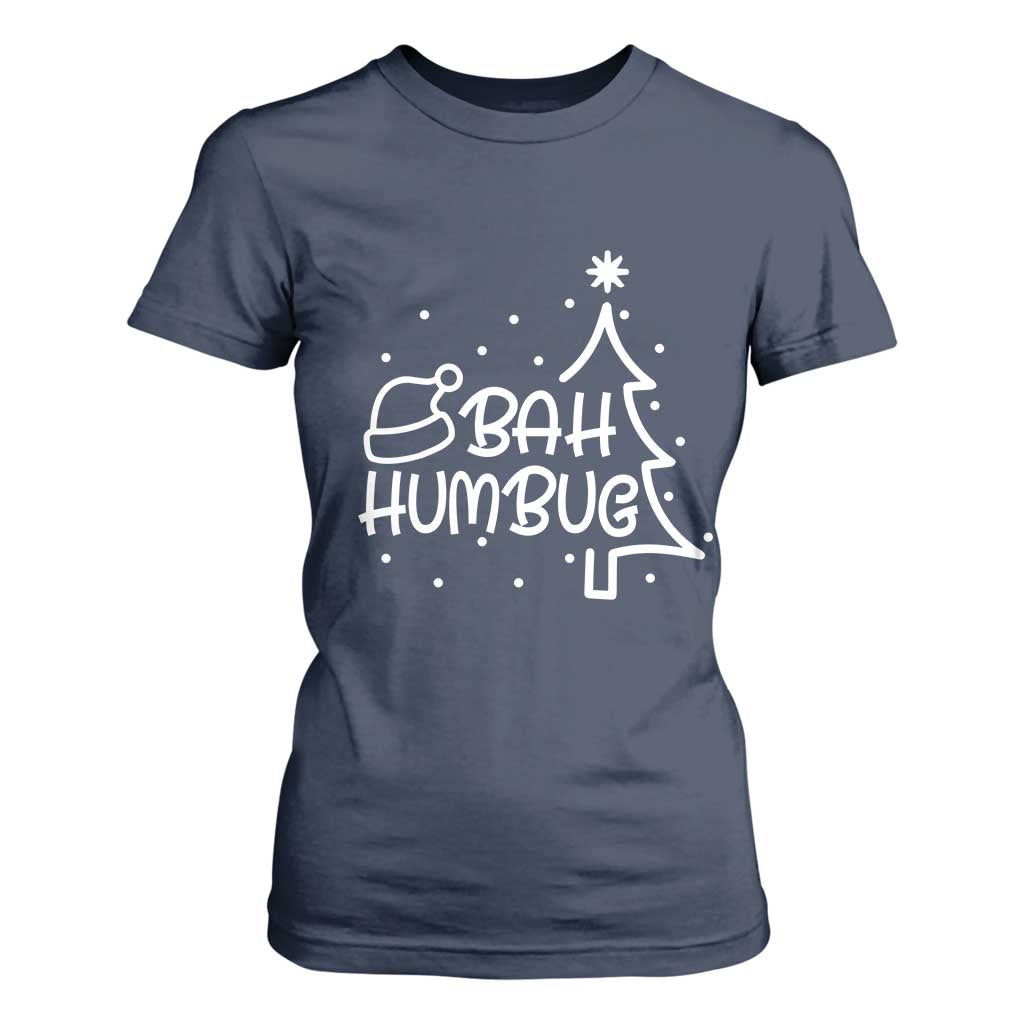 Funny Bah Humbug Christmas T Shirt For Women Santa Hat Xmas Tree TS11 Navy Print Your Wear
