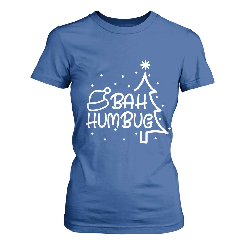 Funny Bah Humbug Christmas T Shirt For Women Santa Hat Xmas Tree TS11 Royal Blue Print Your Wear