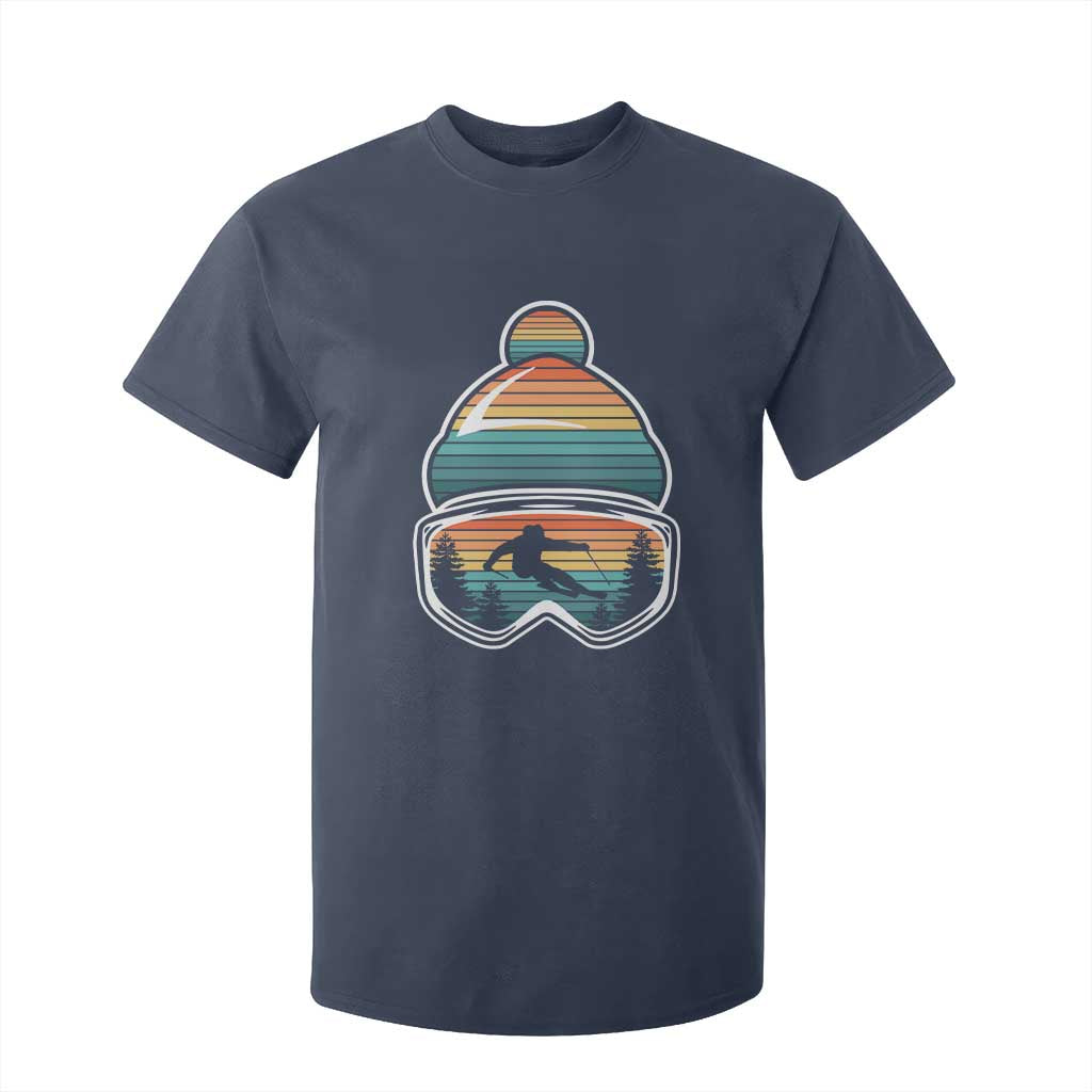 Skiing Mountain Retro Ski Goggles Winter Sport T Shirt For Kid TS11 Navy Print Your Wear