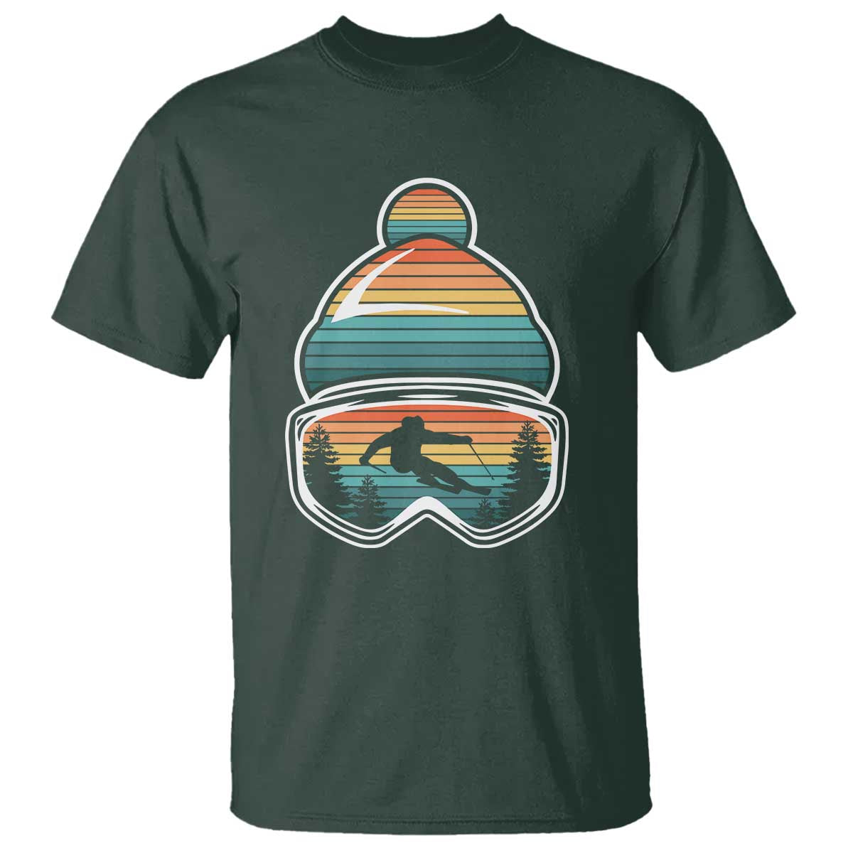 Skiing Mountain Retro Ski Goggles Winter Sport T Shirt TS11 Dark Forest Green Print Your Wear