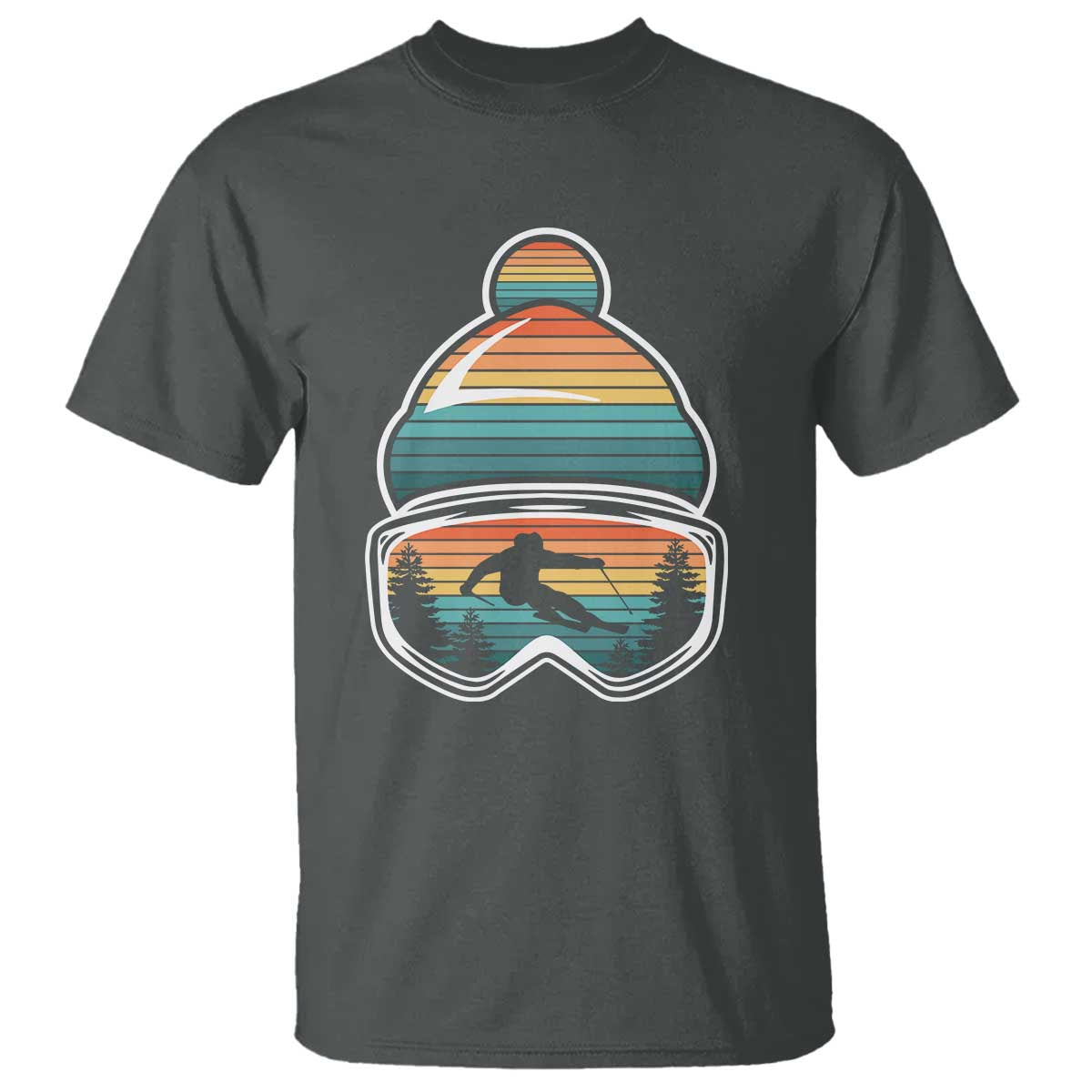 Skiing Mountain Retro Ski Goggles Winter Sport T Shirt TS11 Dark Heather Print Your Wear
