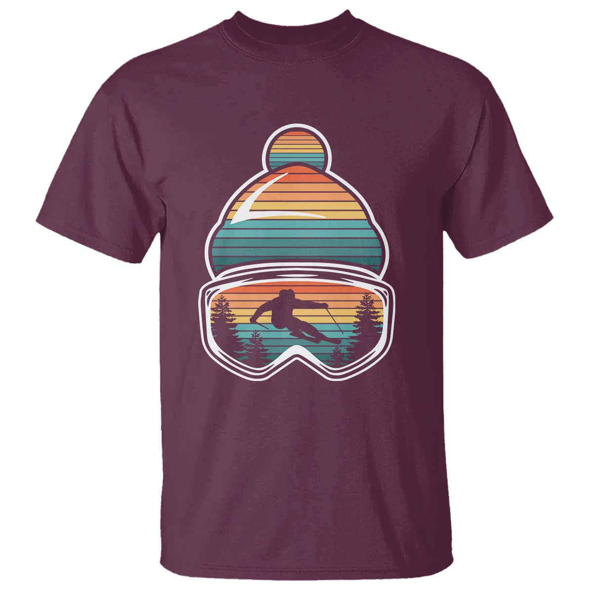 Skiing Mountain Retro Ski Goggles Winter Sport T Shirt TS11 Maroon Print Your Wear